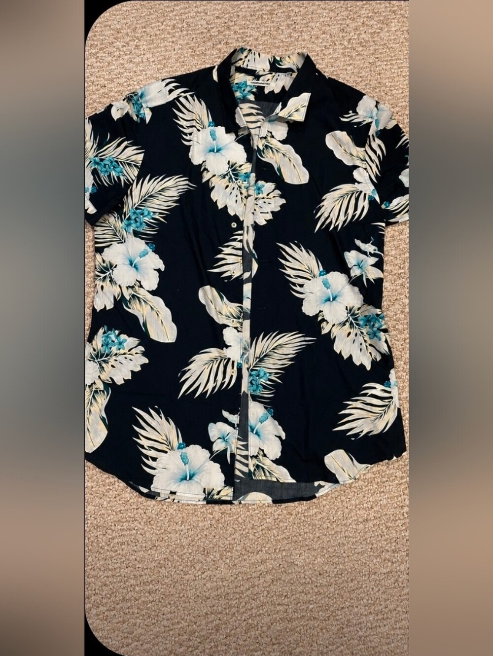 NARACAMICIE Tropical Hawaiian Button Up Shirt XXL Blue Floral 100% Cotton